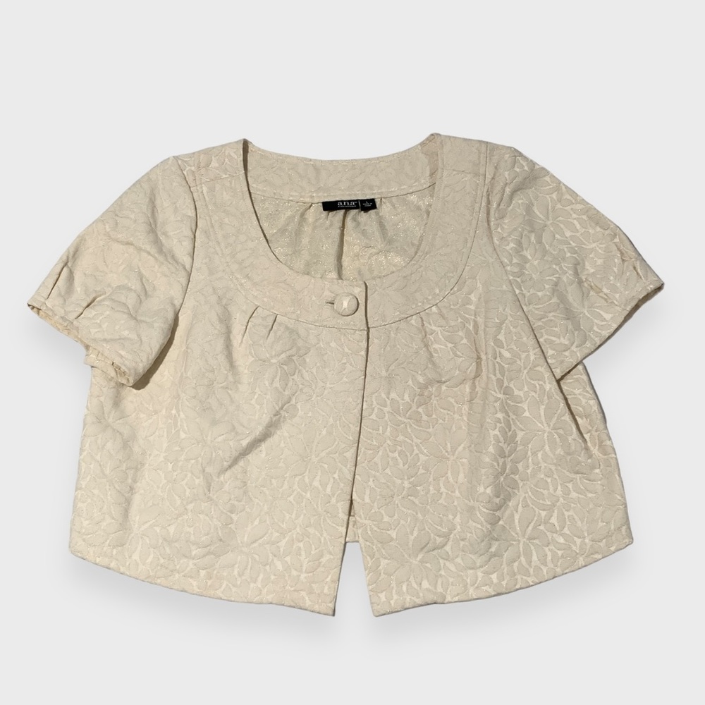 a.n.a Cropped Short Sleeve Jacket Womens Off White | Gold Thread | Size Large